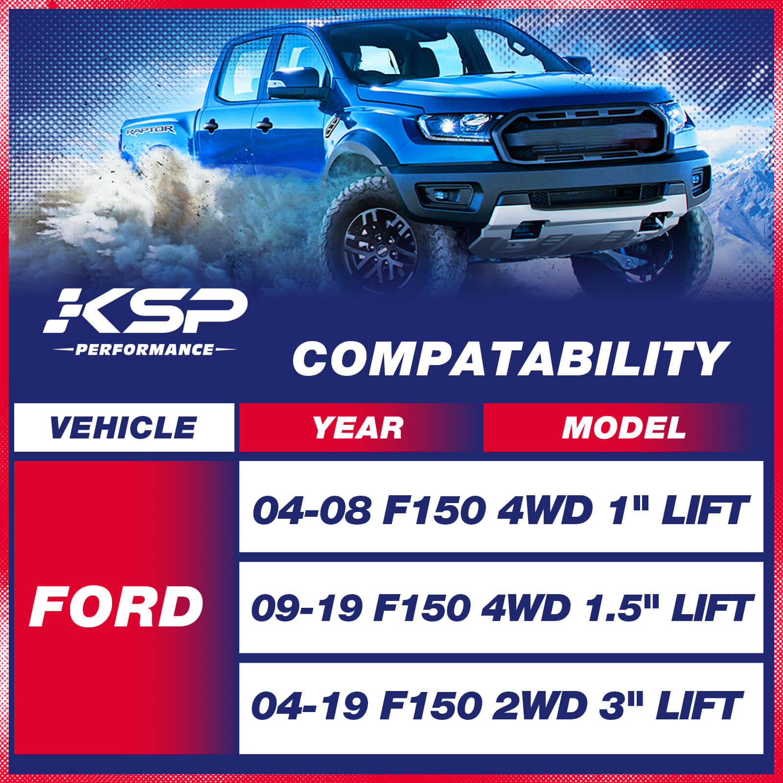 For 2004-2019 Ford F150 2WD/4WD 2" Rear Lift Kits With Ubolts and Block - 0