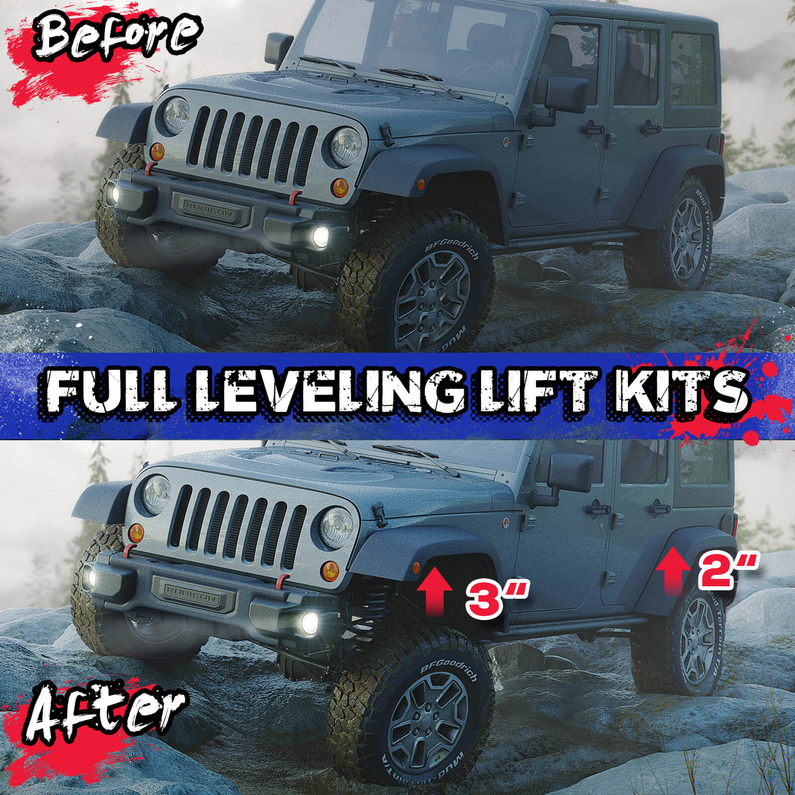 3" Front and 3" Rear Leveling Lift Kit fits 2007-2018 Jeep Wrangler JK-3