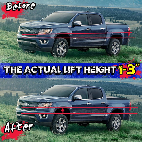 Before and after installation of the KSP suspension lift kit
