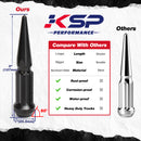 KSP Spike Lug Nuts – Extra Long 5” Design, 1” Wide Base, Made of Durable Aluminum & Steel. Rustproof, Corrosion-Resistant, Waterproof – Built Tough for Heavy-Duty Trucks.