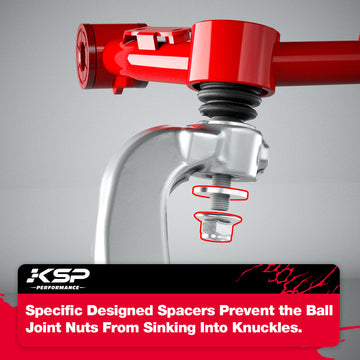 KSP 2-4" Upper Control Arms for 2024-2025 Toyota Tacoma with Large Spacer preventing nut from sinking into OE knuckle hole
