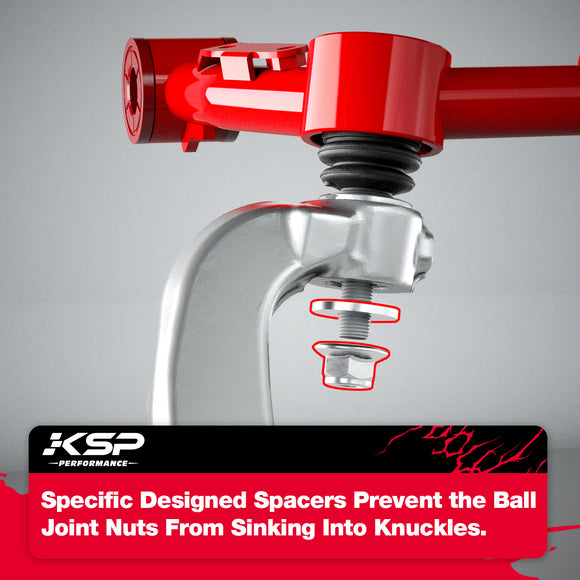 KSP 2-4" Upper Control Arms for 2024-2025 Toyota Tacoma with Large Spacer preventing nut from sinking into OE knuckle hole