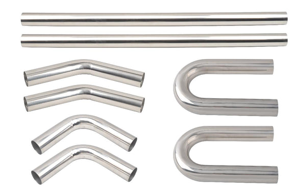 4" OD mandrel bend exhaust pipe kit 8-piece polished stainless steel DIY set