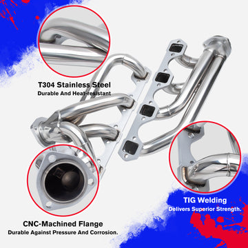 رأس عادم لسيارة فورد موستانج 1964-1978، 289-302-351 V8، مصنوع من الفولاذ المقاوم للصدأ، SBF، مع قابض كتلة صغير - 0