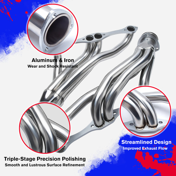 رأس عادم لسيارة شيفروليه SB V8 صغيرة الحجم موديلات 1967-1987، 262 و265 و283 و305 و327 و350 و400