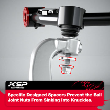 KSP 2-4" Upper Control Arms for 2024-2025 Toyota Tacoma with Large Spacer preventing nut from sinking into OE knuckle hole