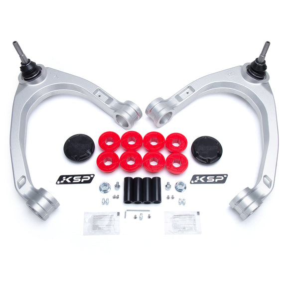 KSP Aluminum Forged Upper Control Arms for 2-4 inch lifted Chevy Silverado GMC Sierra with Ball Joints, PU Bushings, Sleeves, Hardware and Accessories