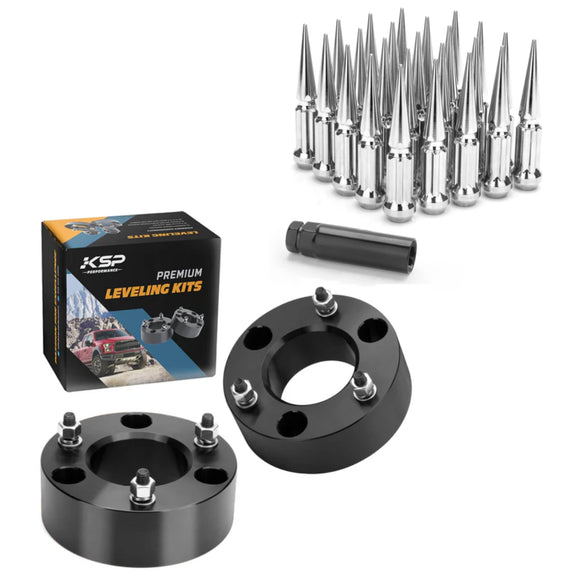3" Front Leveling Lift Kits For 2007-2023 Silverado Sierra 1500 2WD/4WD With Extra-Large Spike Lug Nuts M14x1.5 24pc