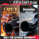 KSP Performance Duramax EGR delete pipe highlighting extreme durability features: 1,472°F heat resistant in fiery conditions and corrosion-proof under water spray, designed for severe duty 6.6L Duramax engine environments