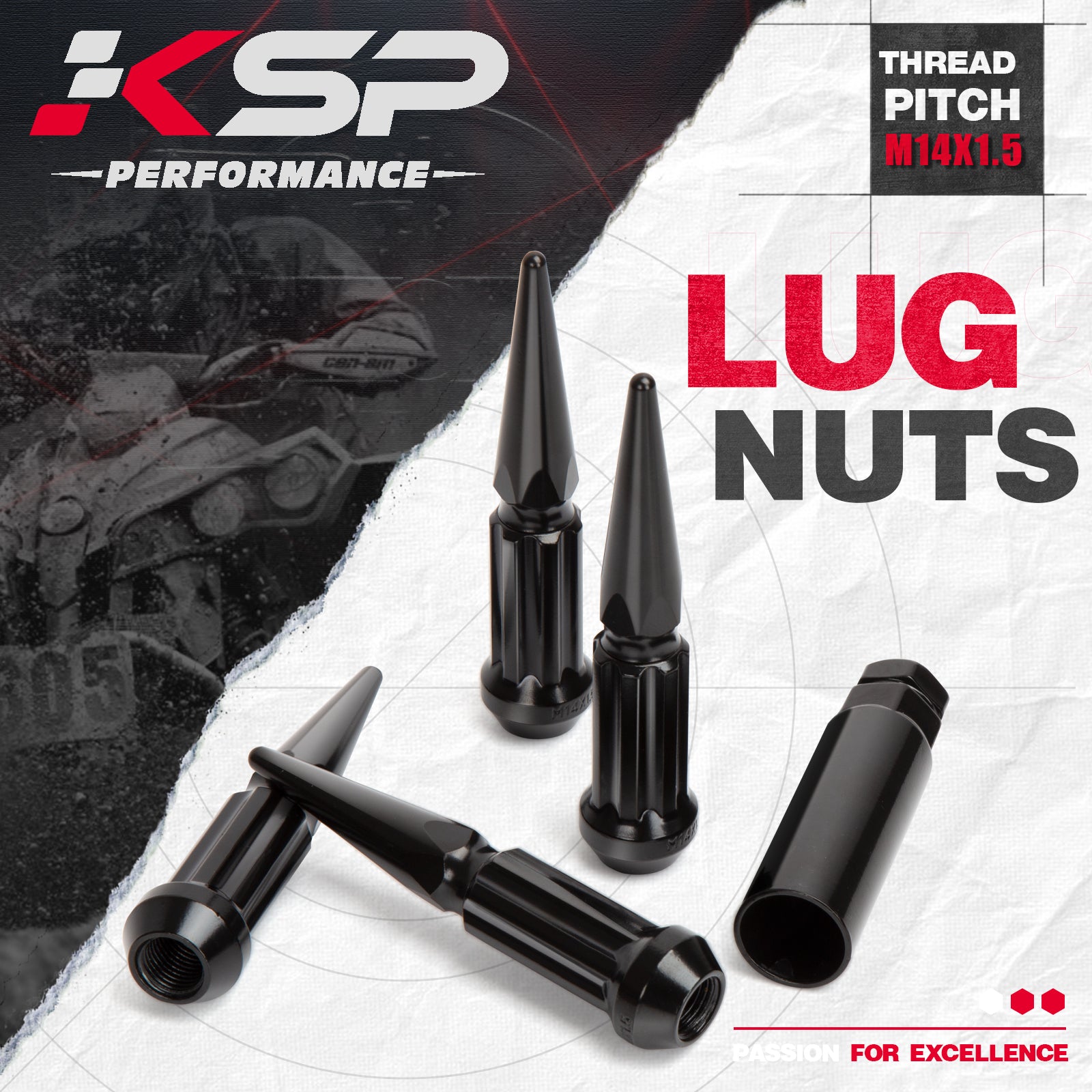 KSP Spike Lug Nuts 32PCS+1KEY M14x1.5 Aftermarket For Chevy Ford