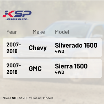 KSP Rear Adjustable Traction Bar for 2007-2018 Chevy Silverado GMC Sierra 1500 4WD Fitment table
