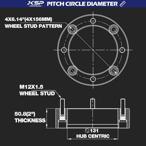ATV Wheel Spacers 2" 4x156mm 12x1.5 Studs For 2013+ Polaris Ranger, 2014+ Polaris XP 1000, 2015+ Polaris RZR