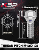 12x1.25 Wheel Lug Bolts for Wheel Spacers, 20pcs ET 28mm Shank 17mm Hex 48mm Length Solid Chrome Studs Set for 2014-2020 Jeep Renegade, 2018-2020 Compass, 2014-2020 Cherokee and More-2