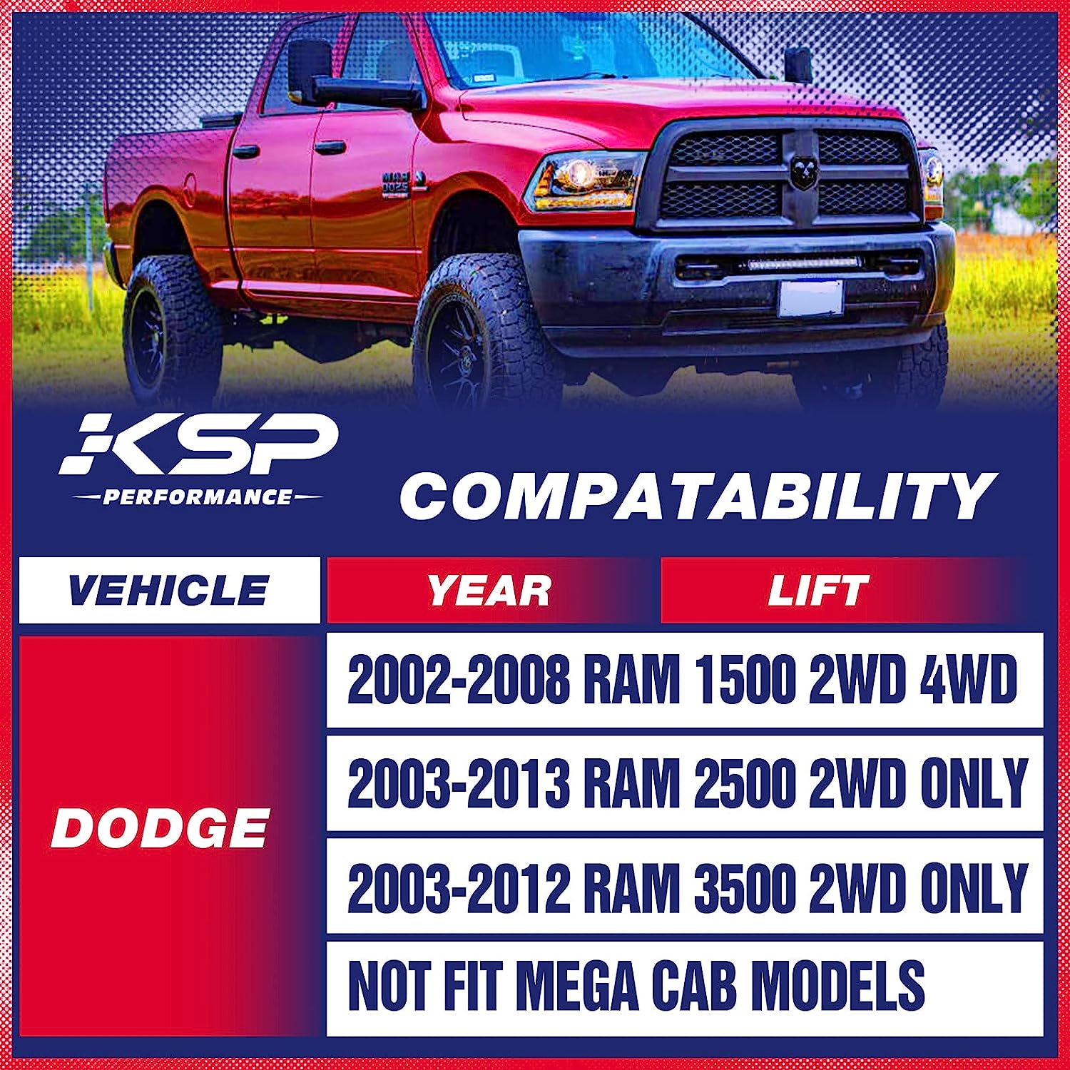 2" Rear Block leveling Lift Kit U Bolt Leaf Spring For 2002-2008 Dodge RAM 1500 - 0
