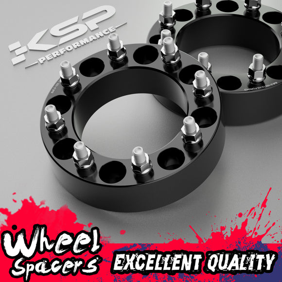 Pair of black 8x165.1mm wheel spacers for GMC Sierra 2500 displaying studs and KSP branding.
