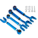 KSP blue adjustable rear camber arm and toe traction arm kit with hardware for vehicle suspension alignment.