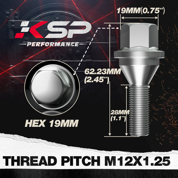 12x1.25 Wheel Lug Bolts for OEM Stock Wheel Lug Bolts,19mm hex for Jeep Renegade Cherokee Compass, 20 Pcs ET Wheel Studs