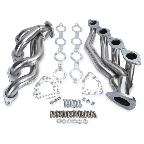 An exhaust shorty header kit for 2000-2006 Chevy Silverado GMC 1500
