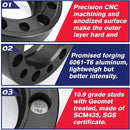 KSP Wheel Spacers details of a wheel hub with CNC machining, anodized surface, and 10.9 grade studs.