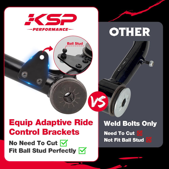 Comparison of KSP Performance adaptive ride control brackets with 'Other' brand options, KSP no need to cut and fit ball stud perfectly