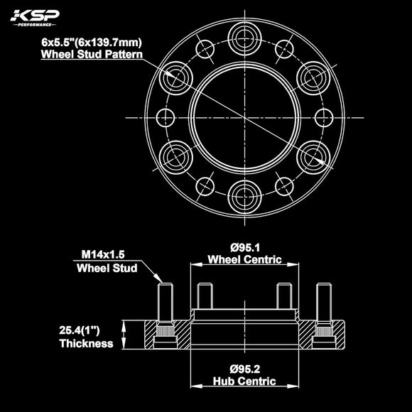 KSP 6x5.5 1inch Wheel Spacers Fit for 2024+ Tacoma, 1" 6x139.7 Wheel Spacers with 14x1.5 Studs 95.2mm Hub Bore Compatible with 2022+ Tundra, 2023+ Sequoia Wheel Adapters 4PCS