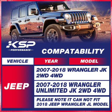 Fitment of 3" Front and 3" Rear Full Leveling Lift Kitsfor 2007-2018 Jeep Wrangler JK with shock extenders KSP