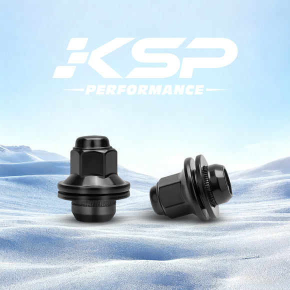 Two KSP black metal bolts on a snowy