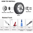 KSP 15mm Wheel Spacers for BMW Diagram showing how to install a wheel with labeled parts and related tools.