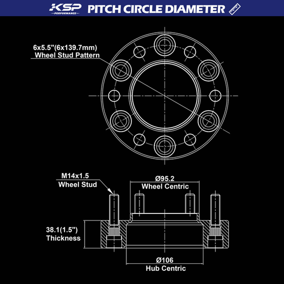 KSP Wheel Adapter lets earlier-generation Toyota vehicles run newer-model Toyota wheels. Once installed, these Pro Billet adapter spacers convert M12×1.5 studs to M14×1.5 and use a purpose-engineered thickness that fits the majority of Toyota trucks. 