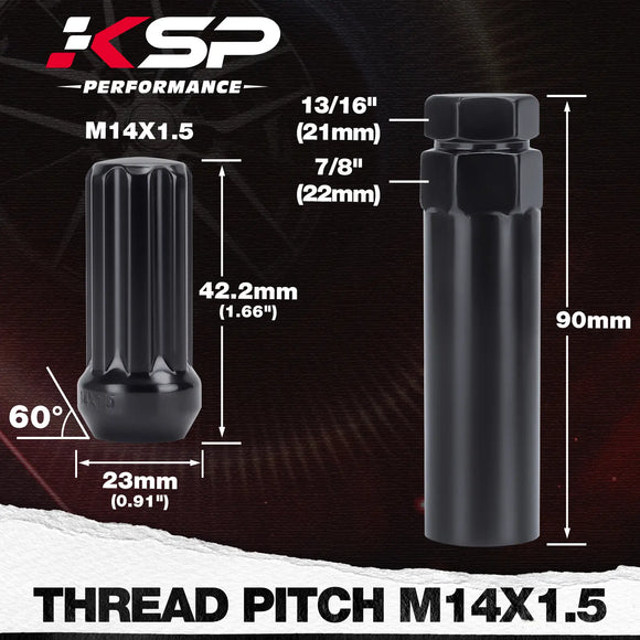 24PCS M14x1.5 Spline Lug Nuts Set with Socket Key Size