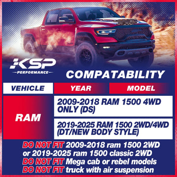 3" Front and 2" Rear Full Leveling Lift Kits 2009-2025 Dodge Ram 1500 2WD 4WD