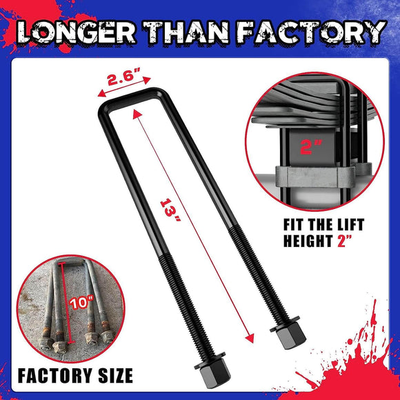 2" Rear Block Leveling Lift Kit U Bolt Leaf Spring For 2000-2010 Chevrolet Silverado 2500HD 3500HD and GMC Sierra 1500HD 2500HD