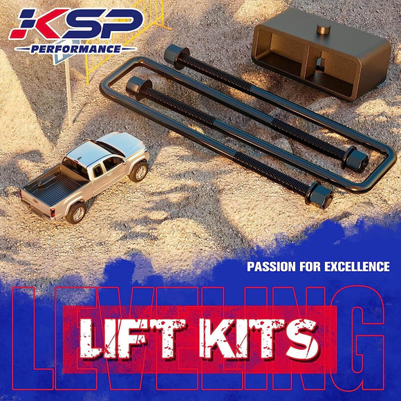 2" Rear Block Leveling Lift Kit U Bolt Leaf Spring For 2000-2010 Chevrolet Silverado 2500HD 3500HD and GMC Sierra 1500HD 2500HD