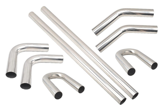 3.5" OD mandrel bend exhaust pipe kit 8-piece polished stainless steel DIY set