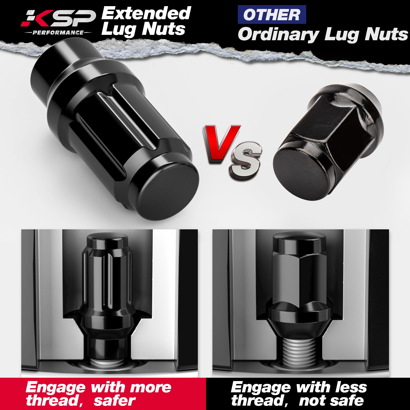 12x1.5 Extended Lug Nuts 24pcs+1keys Black 6 Spline closed end with 7.6mm shank-5