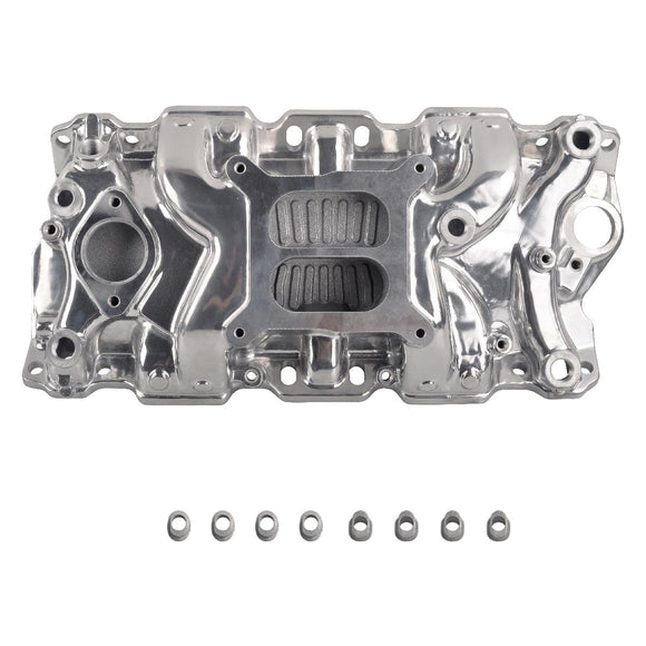 Polished Aluminum Engine Intake Manifold for 1955-1995 Chevy SBC Small Block 350 Silver
