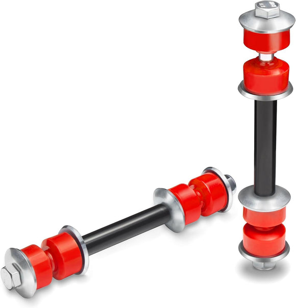KSP front suspension stabilizer bar link with red and silver components, including metal tubes and polyurethane bushings.