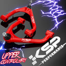 KSP Performance red upper control arm on a black background with brand logo.