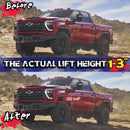 Before and after installation of the KSP suspension lift kit