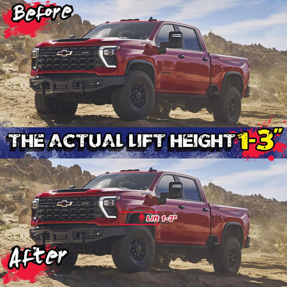 Before and after installation of the KSP suspension lift kit