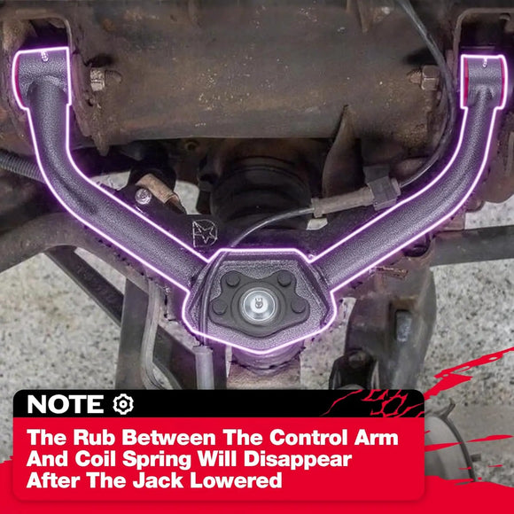 Note: The Rub Between The control Arm, And Coil Spring Will Disappear, After The Jack Lowered