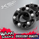 Black wheel spacers with KSP Performance branding on a gray background