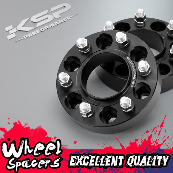 Black wheel spacers with KSP Performance branding on a gray background