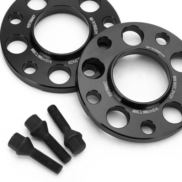 Black wheel spacers with bolts on a white background