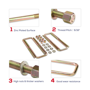 11.4" Square U Bolts For 2004-2020 Ford F150 2-4" Lifted - 0