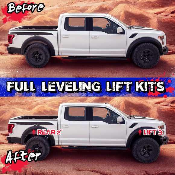 Before and After THE ACTUAL LIFT HIGHT 3" Front and 2" Rear