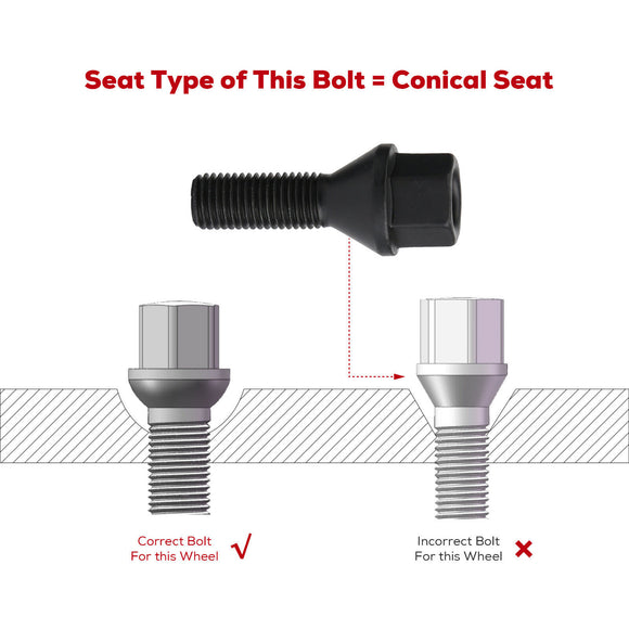20pcs Conical Seat 14x1.5 Stock 27MM Lug Bolts For AUDI MERCEDES