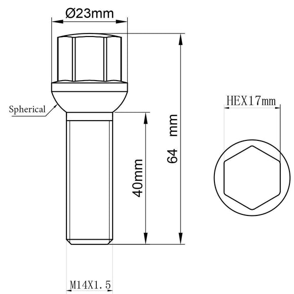 20pcs Ball Seat 14x1.5 Aftermarket Lug Bolts For Audi VolksWagen Mercedes Benz Wheel Spacers