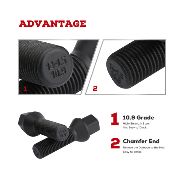 20pcs Conical Seat 14x1.5 Stock 27MM Lug Bolts For AUDI MERCEDES