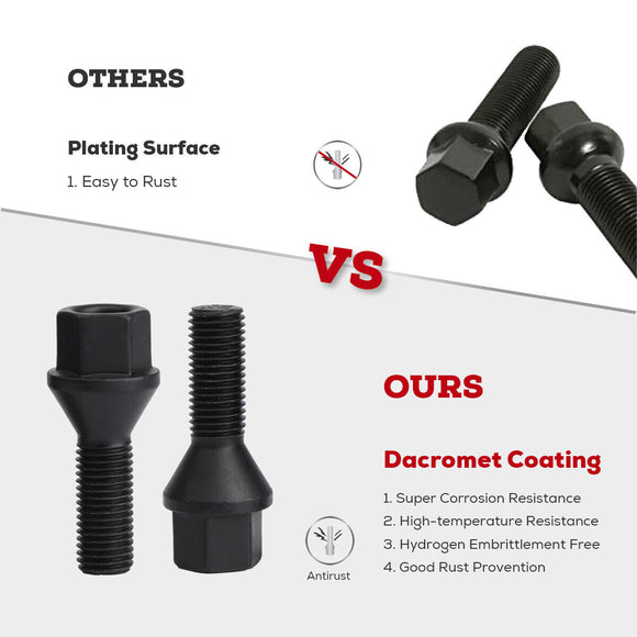 20pcs Conical Seat 14x1.5 Stock 27MM Lug Bolts For AUDI MERCEDES